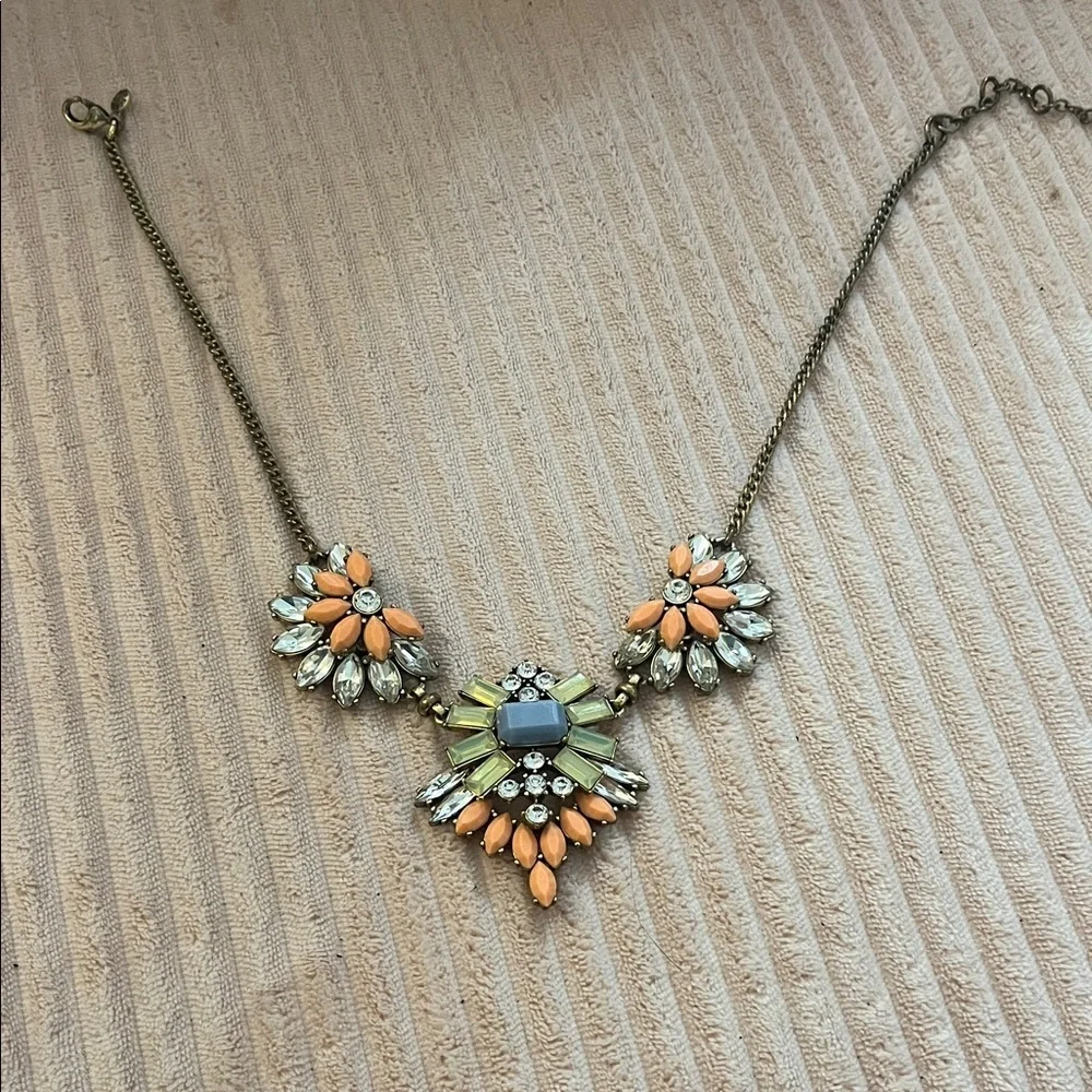 J. Crew Floral Crystal Necklace in Peach and Clear